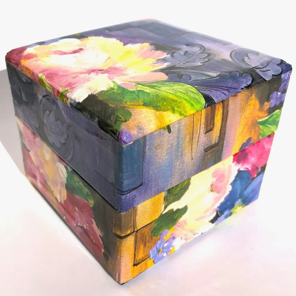 Floral Paper Covered Cardboard Trinket Box Keepsake Box storage cottagecore
